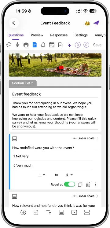 Creating a form in Forms for Google Drive iOS app