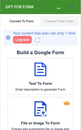 Actual GPT FOR FORM desktop panel showing Convert To Form, Text To Form and File or Image To Form