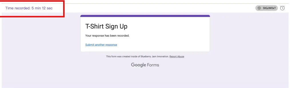 pipiform completion example showing recorded time and a Google Forms response confirmation