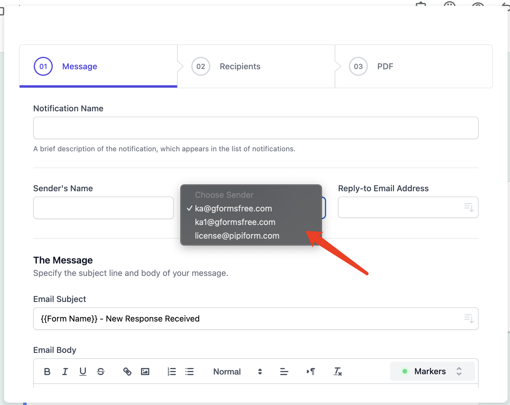 更改發件人電子郵件地址