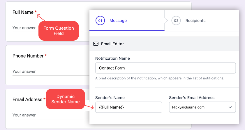 Champ Nom de l'expéditeur du formulaire