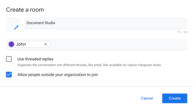 Crear sala de Google Chat