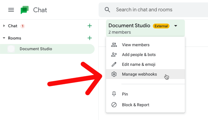Crear Webhook para Google Chat
