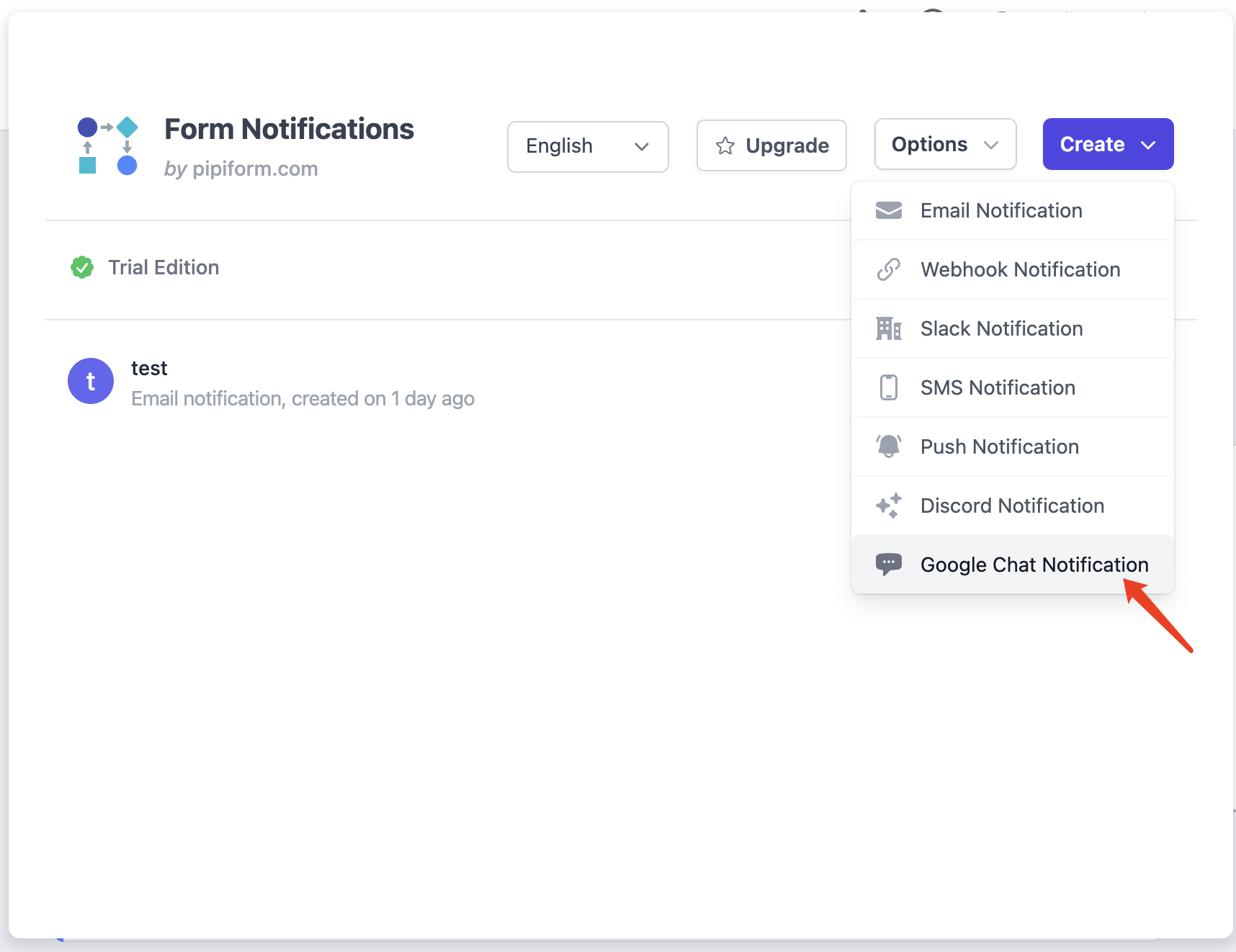 Crear Notificación de Google Chat