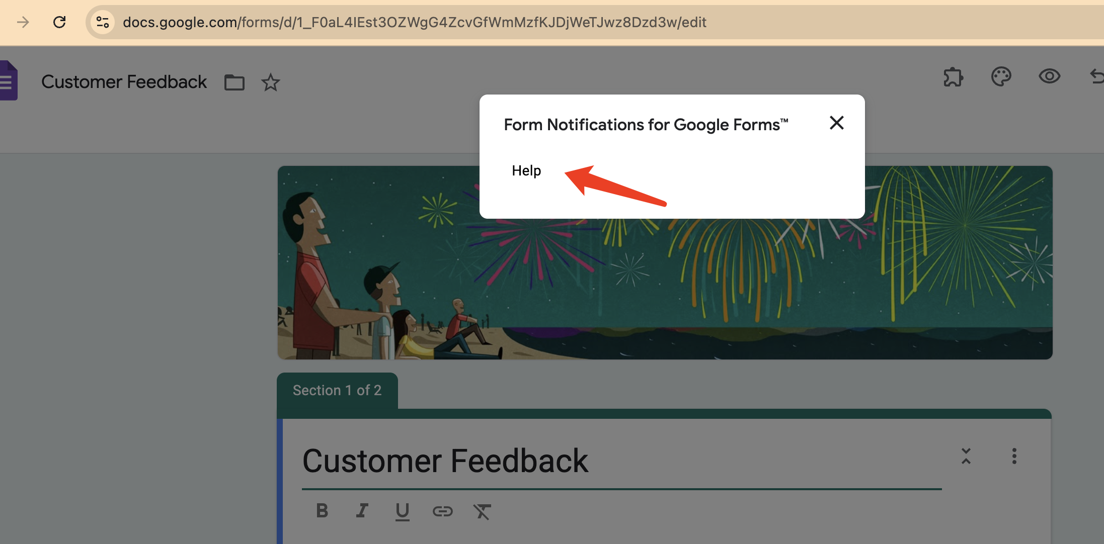 Pas de menu dans Google Forms
