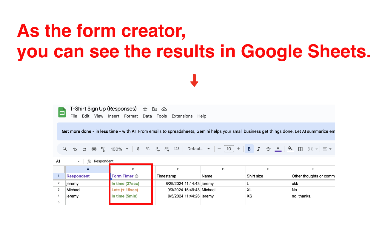Google Forms Zamanlayıcı - Google Sheets'te yanıt süresi verilerinin analizi ve istatistiksel görüntülenmesi