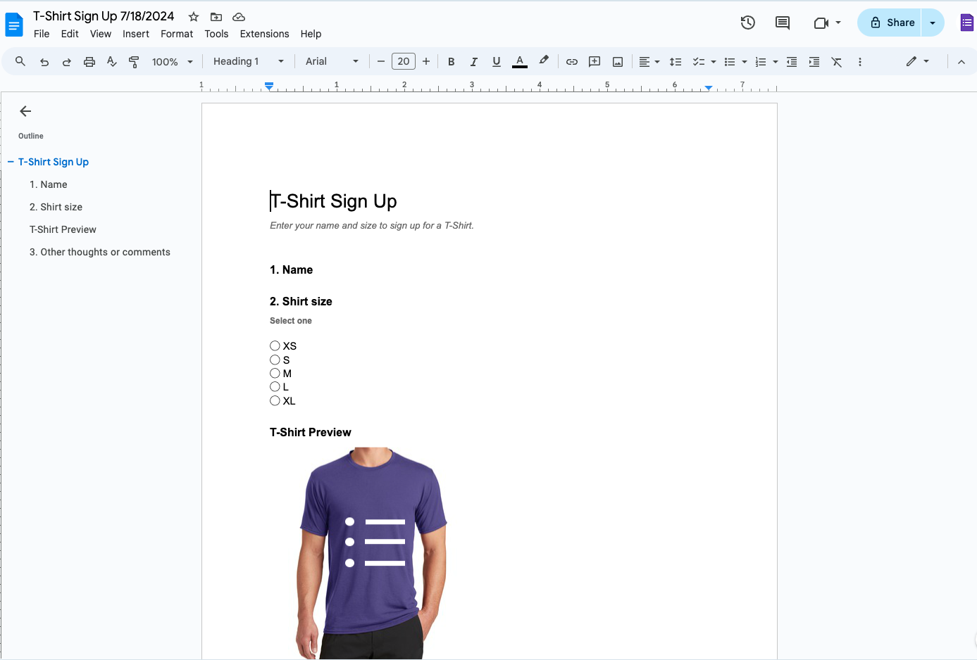 Google Forms 轉文件 - 最終可編輯的 Google Docs 文件，顯示轉換後的表單內容