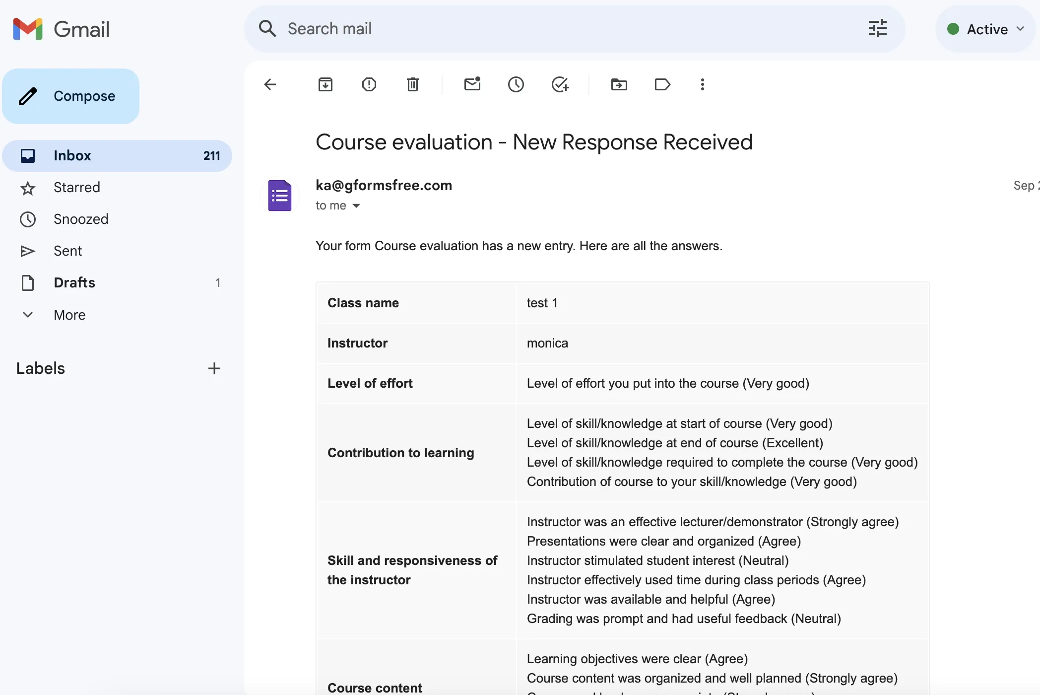 Email Notifications for Google Forms - Form response display in Gmail with elegant formatting