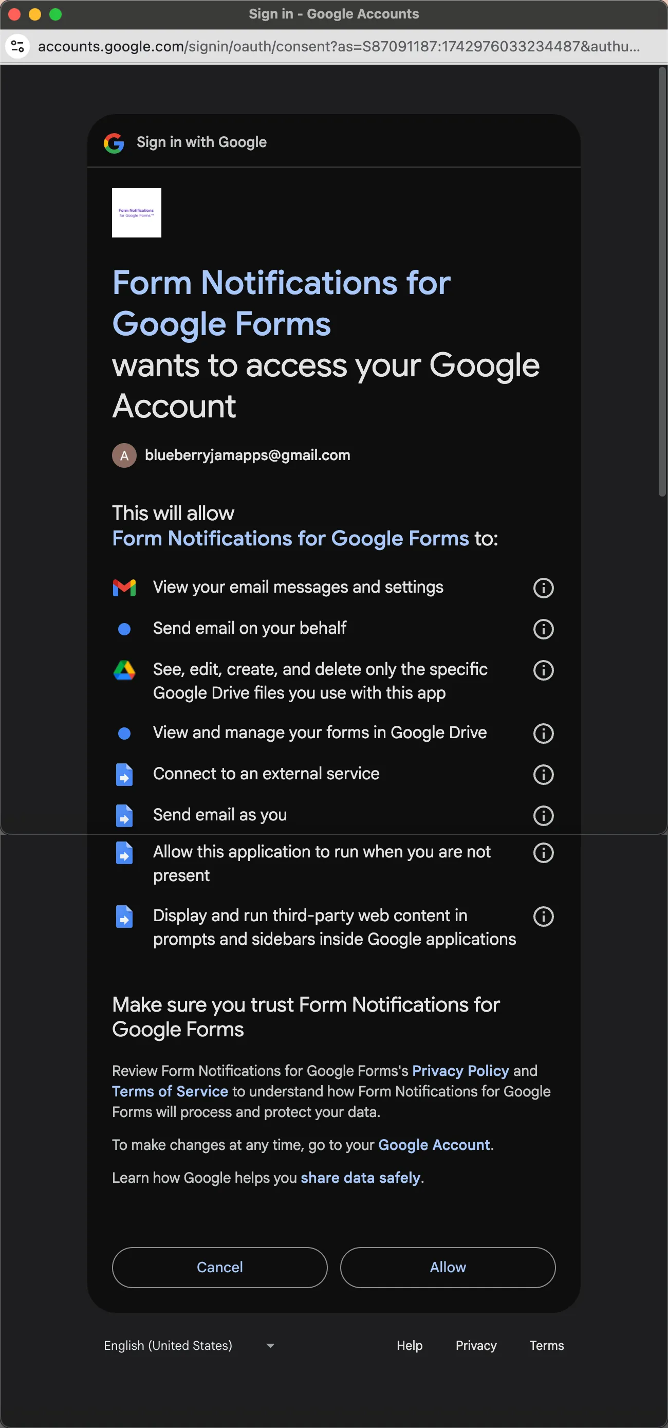 Permisos de Google Forms
