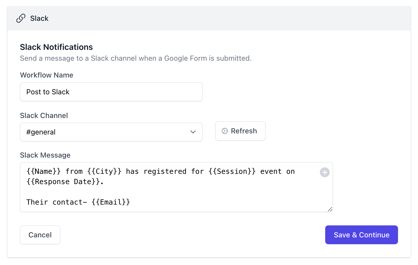 Configurar plantilla de Slack