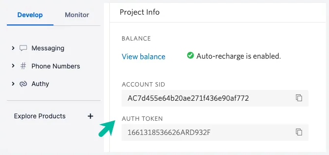 TwilioアカウントSIDとトークン